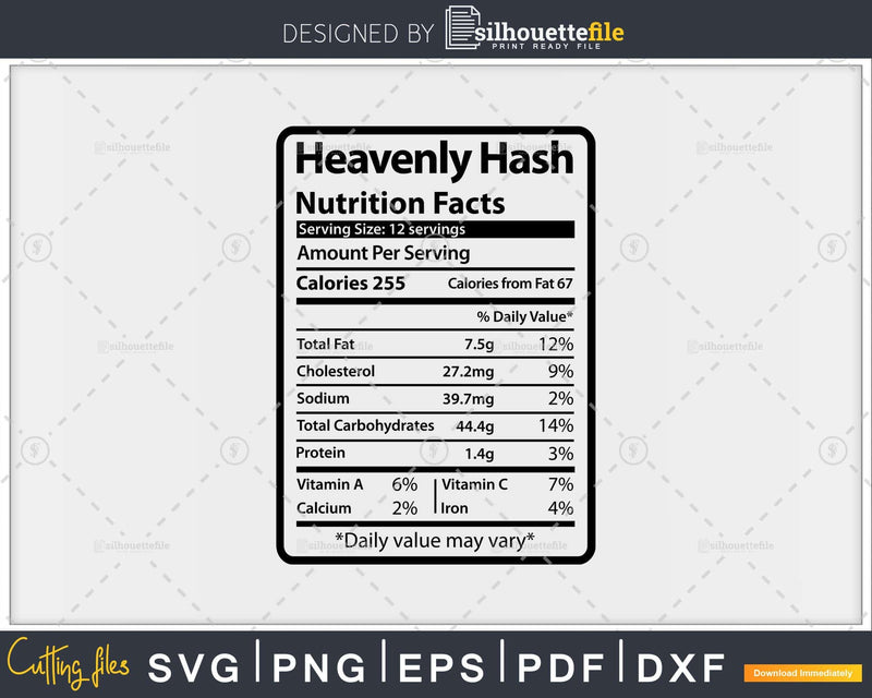 Heavenly Hash Nutrition Facts Funny Thanksgiving Christmas