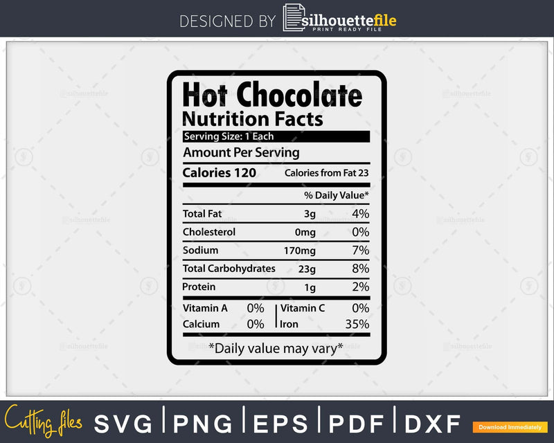 Hot Chocolate Nutrition Facts Funny Thanksgiving Christmas