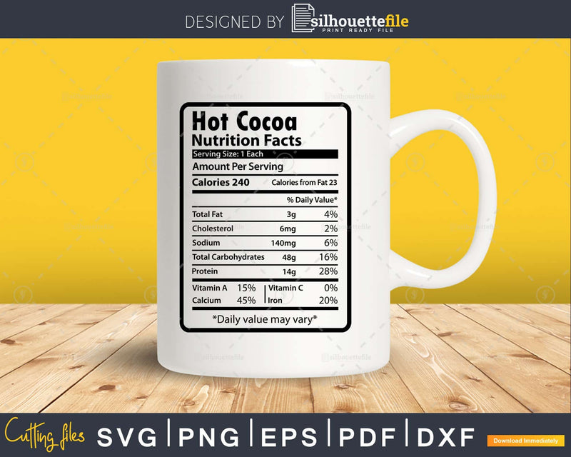 Hot Cocoa Nutrition Facts Funny Thanksgiving Christmas Svg