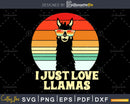 I Just Love Llamas Retro Style craft cut svg png digital