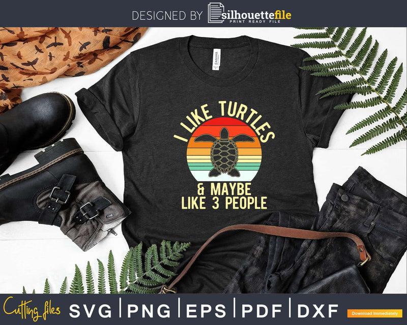 I Like Turtles and Maybe 3 People Retro Sunset Svg Png Cut