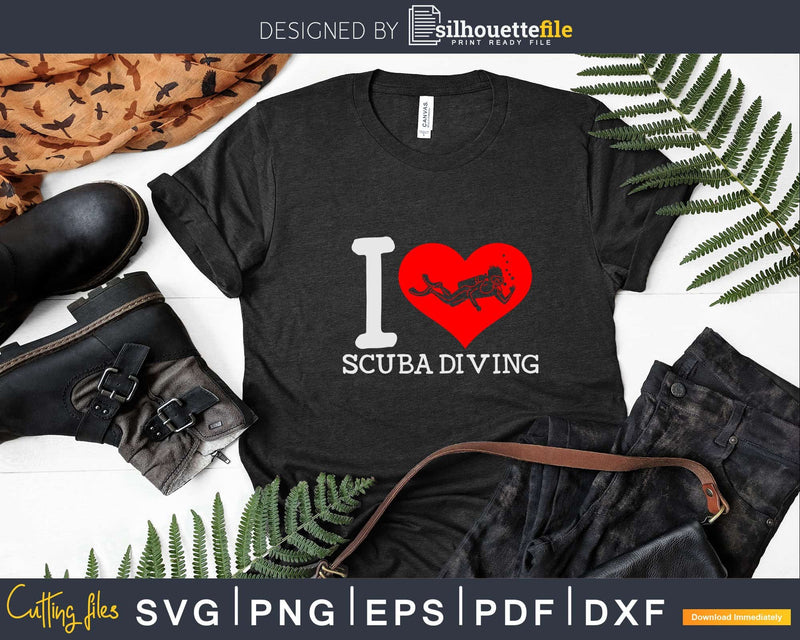 I Love Scuba Diving Bicolor Heart Png Svg T-shirt Design