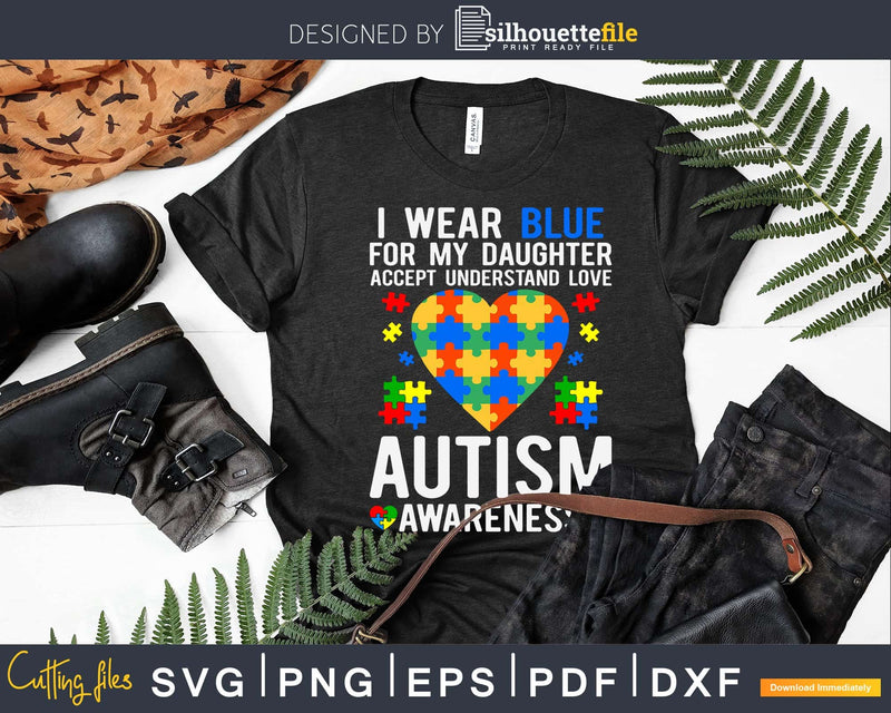 I Wear Blue for My Daughter Puzzle Autism Awareness Svg Dxf