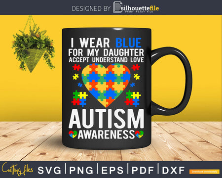 I Wear Blue for My Daughter Puzzle Autism Awareness Svg Dxf