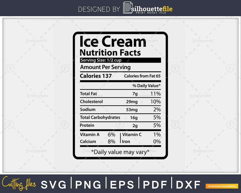 Ice Cream Nutrition Facts Funny Thanksgiving Christmas Svg