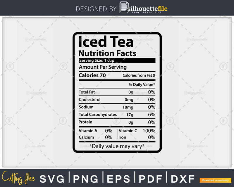 Iced Tea Nutrition Facts Funny Thanksgiving Christmas Svg