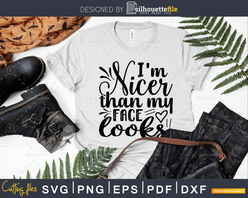 I’m nicer than my face looks svg Funny cricut craft Files