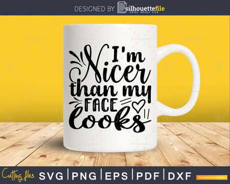 I’m nicer than my face looks svg Funny cricut craft Files