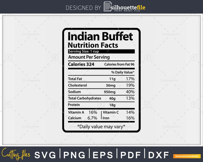 Indian Buffet Nutrition Facts Funny Thanksgiving Christmas