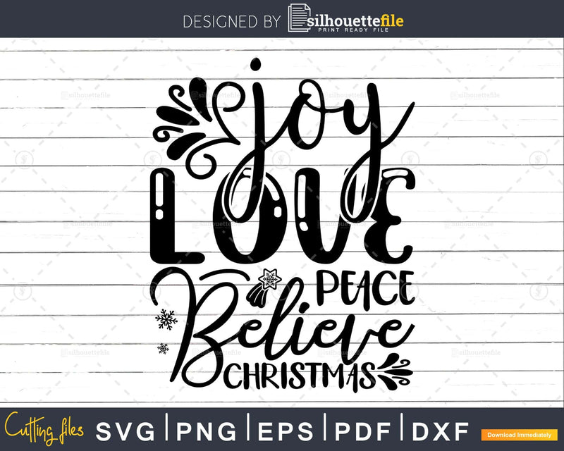 Joy Love Peace Believe Christmas Tree Svg Dxf Png cricut