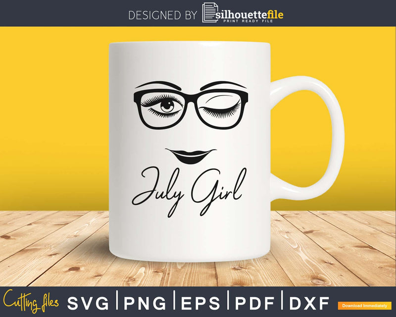 July girl birthday svg face glasses winked eye png cutting