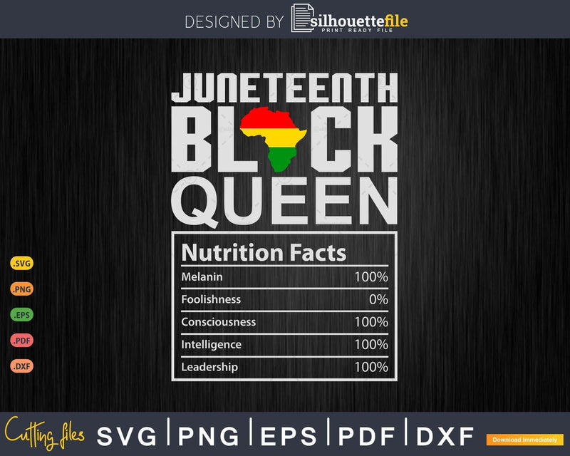 Juneteenth Black Queen Nutritional Facts Png Svg Cut Files
