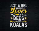 Just A Girl Who Loves Bees And Koalas shirt svg designs