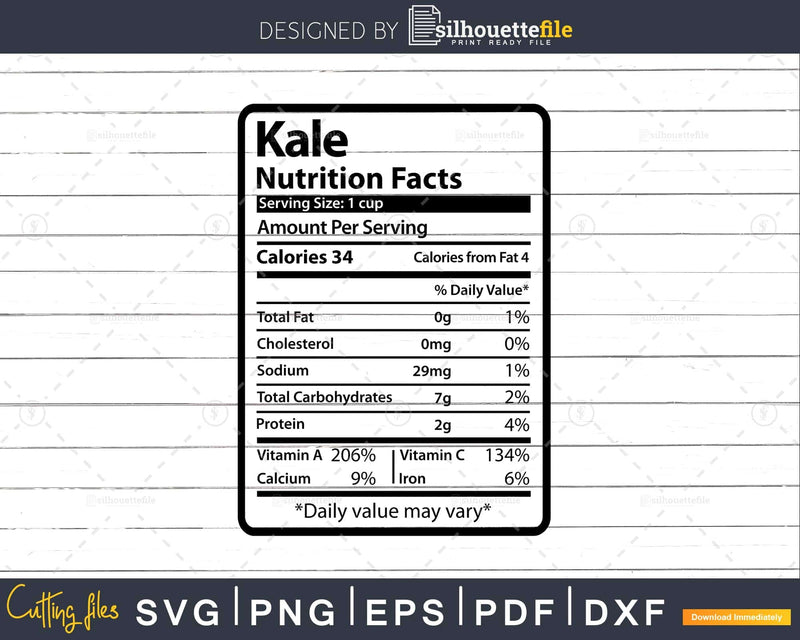 Kale Nutrition Facts Funny Thanksgiving Christmas Svg Png