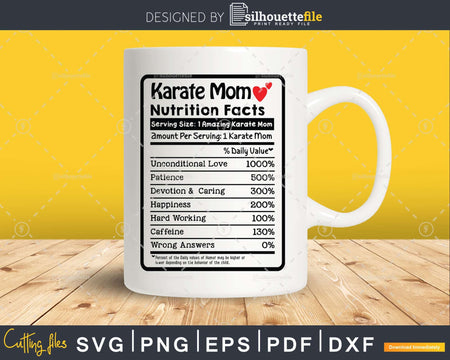 Karate Mom Nutrition Facts Funny Mothers Day Svg Png Cricut