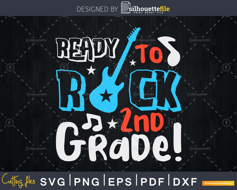 Kids Ready To Rock 2nd Grade Guitar Back School svg cut