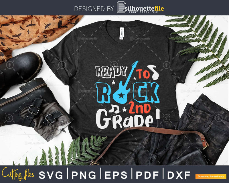 Kids Ready To Rock 2nd Grade Guitar Back School svg cut