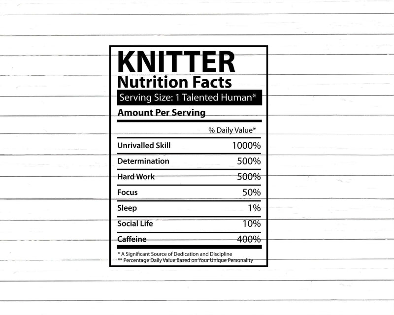 Knitter Nutritional Facts Svg Png Cut Files