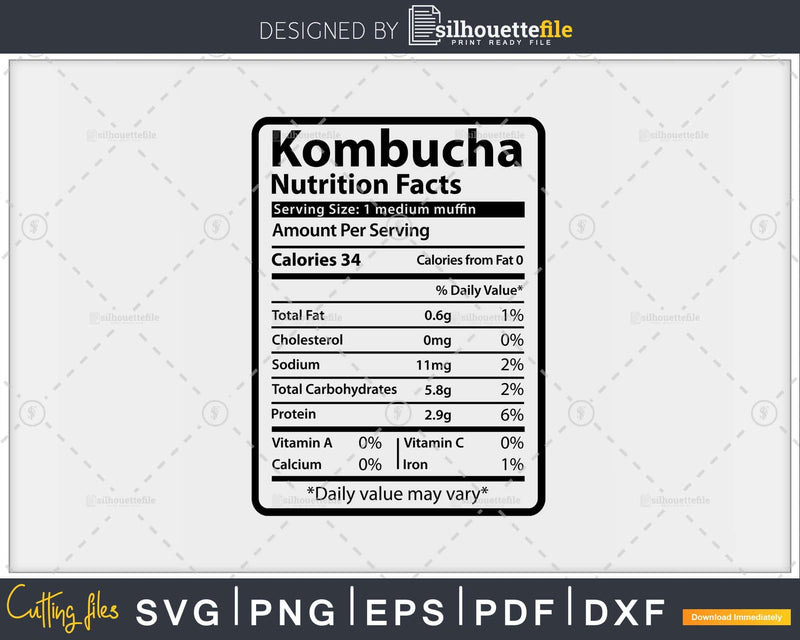 Kombucha Nutrition Facts Funny Thanksgiving Christmas Svg