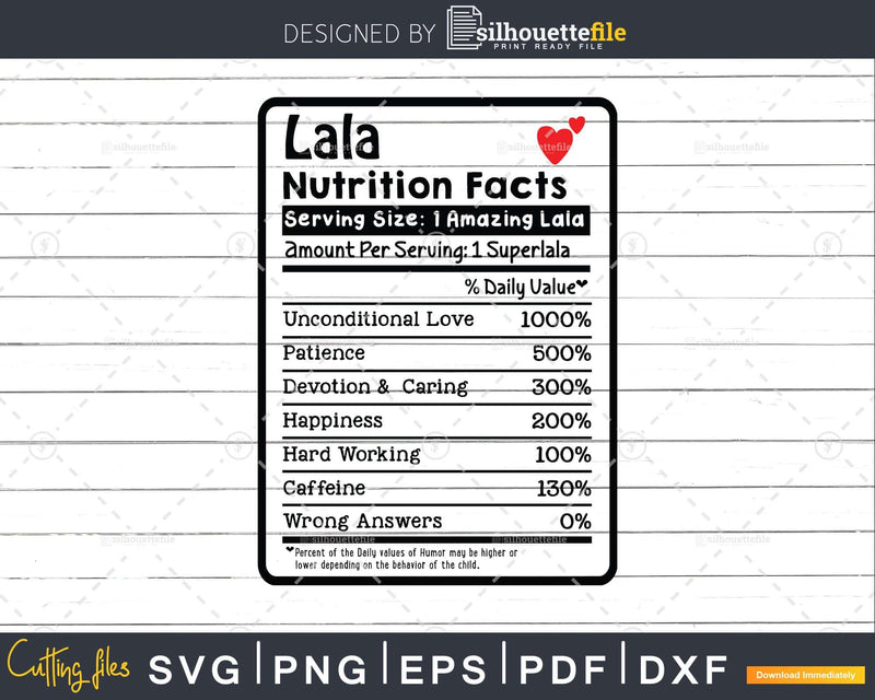 Lala Nutrition Facts Funny Mothers Day Svg Png Cricut Files