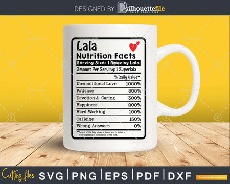 Lala Nutrition Facts Funny Mothers Day Svg Png Cricut Files