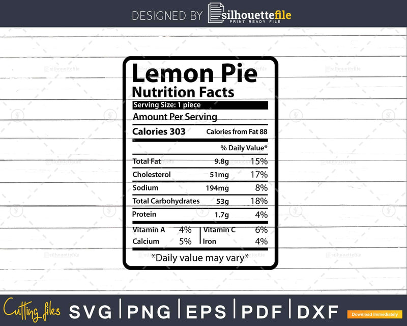 Lemon Pie Nutrition Facts Funny Thanksgiving Christmas Svg