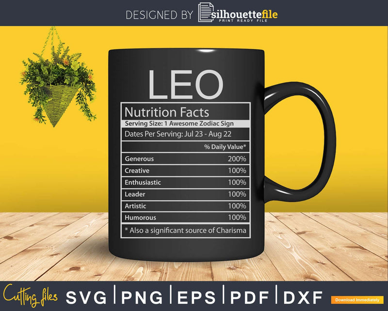 Leo Characteristics Nutritional Facts Svg Png Dxf Cricut