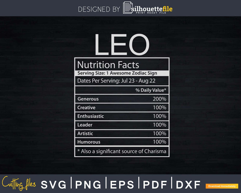 Leo Characteristics Nutritional Facts Svg Png Dxf Cricut