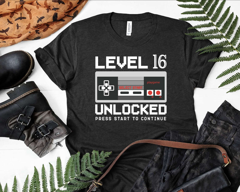 Level 16 Unlocked 16th Birthday Video Gamer Svg Png T-shirt