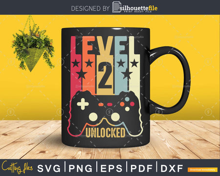 Level 2 Unlocked 2nd Birthday Gamer Svg Design Cut File