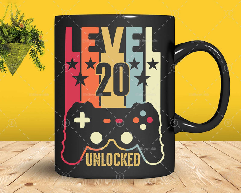 Level 20 Unlocked 20th Birthday Vintage Video Gamer Svg Cut