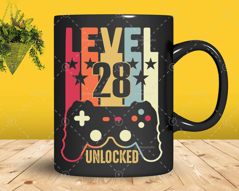 Level 28 Unlocked 28th Birthday Vintage Video Gamer Svg Cut