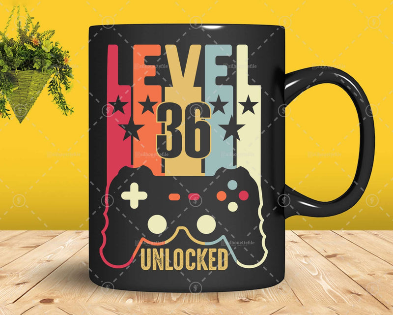 Level 36 Unlocked 36th Birthday Vintage Video Gamer Svg Cut