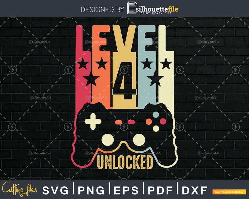 Level 4 Unlocked Official Teenager 4th Birthday Gamer Svg
