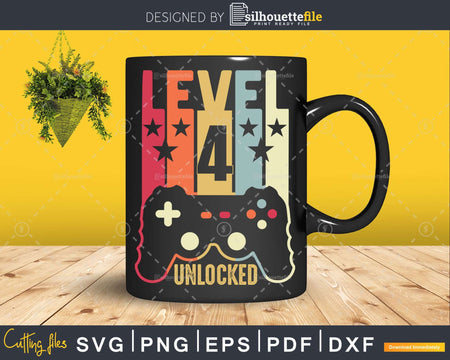 Level 4 Unlocked Official Teenager 4th Birthday Gamer Svg