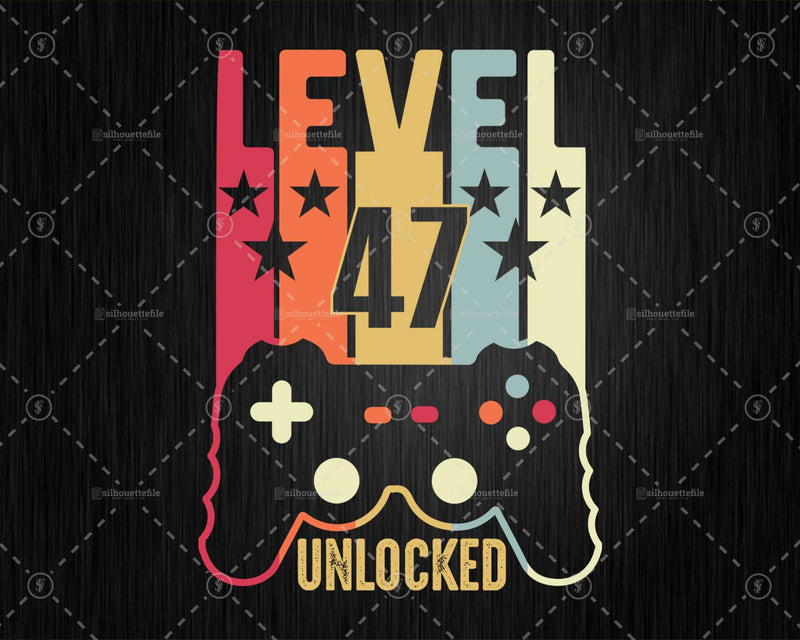 Level 47 Unlocked 47th Birthday Vintage Video Gamer Svg