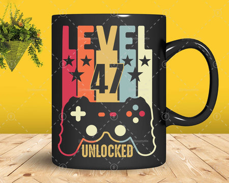 Level 47 Unlocked 47th Birthday Vintage Video Gamer Svg