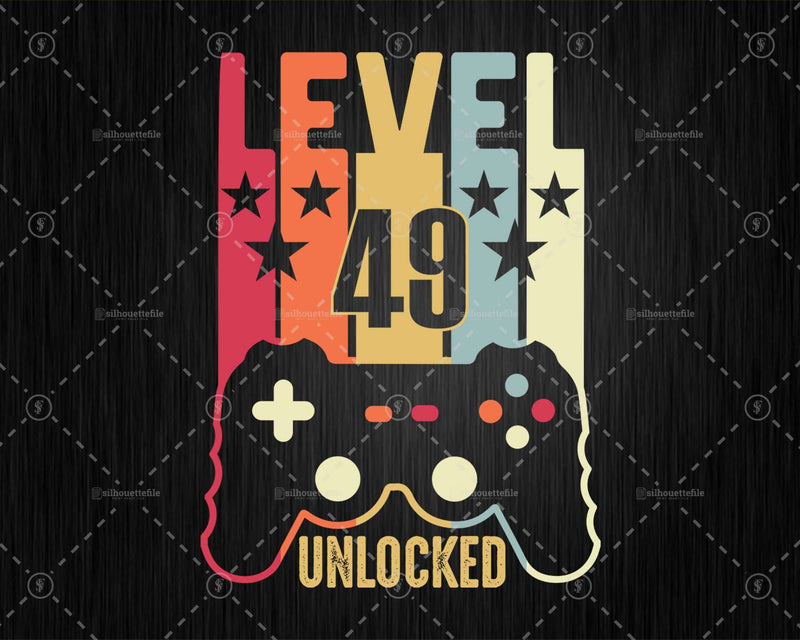 Level 49 Unlocked 49th Birthday Vintage Video Gamer Svg