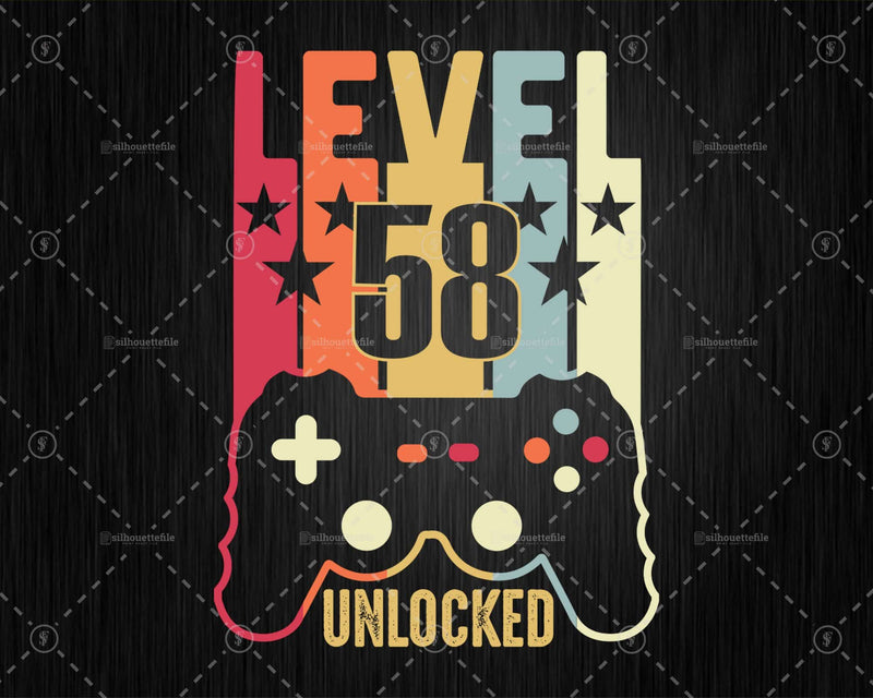 Level 58 Unlocked 58th Birthday Vintage Video Gamer Svg