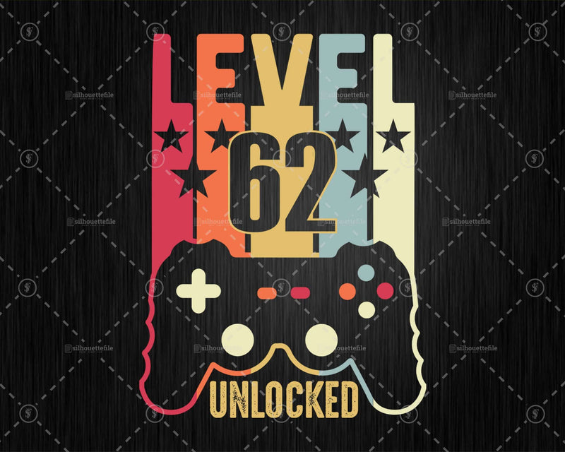 Level 62 Unlocked 62nd Birthday Vintage Video Gamer Svg