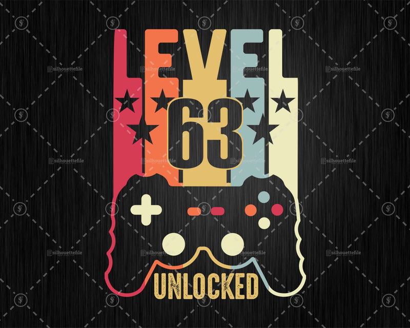 Level 63 Unlocked 63rd Birthday Vintage Video Gamer Svg
