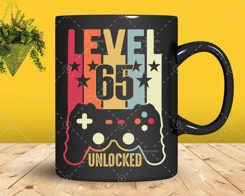 Level 65 Unlocked 65th Birthday Vintage Video Gamer Svg