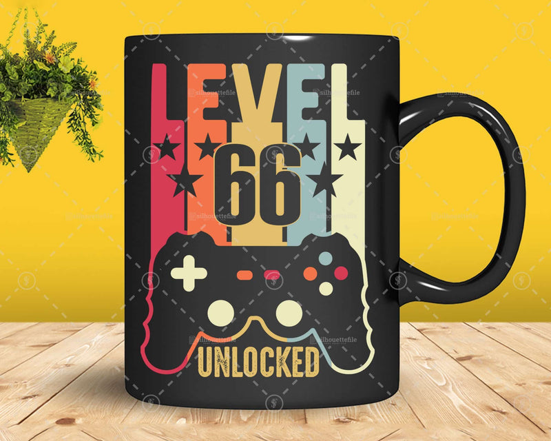 Level 66 Unlocked 66th Birthday Vintage Video Gamer Svg