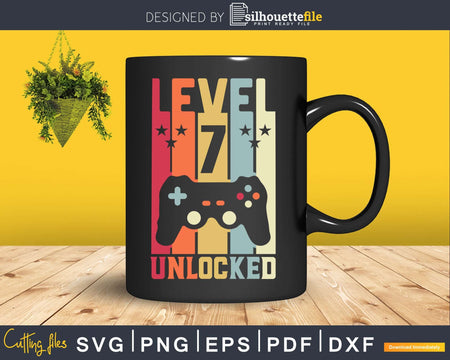 Level 7 Unlocked Video Gamer 7th Birthday Svg Design Cut