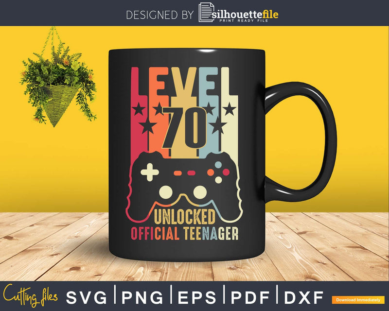 Level 70 Unlocked 70th Birthday Vintage Video Gamer Svg