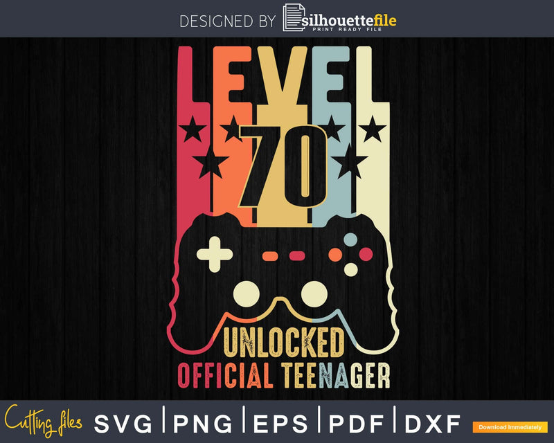 Level 70 Unlocked 70th Birthday Vintage Video Gamer Svg