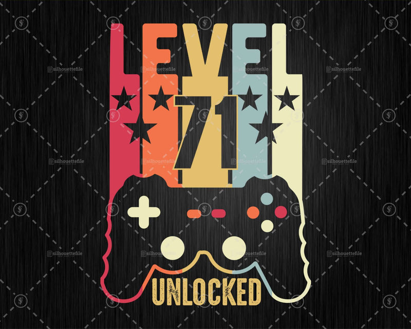 Level 71 Unlocked 71st Birthday Vintage Video Gamer Svg