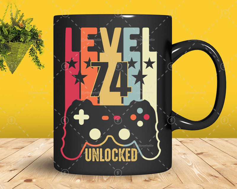 Level 74 Unlocked 74th Birthday Vintage Video Gamer Svg