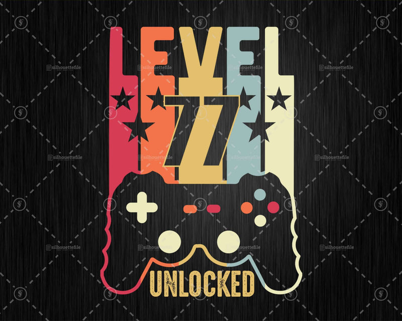 Level 77 Unlocked 77th Birthday Vintage Video Gamer Svg