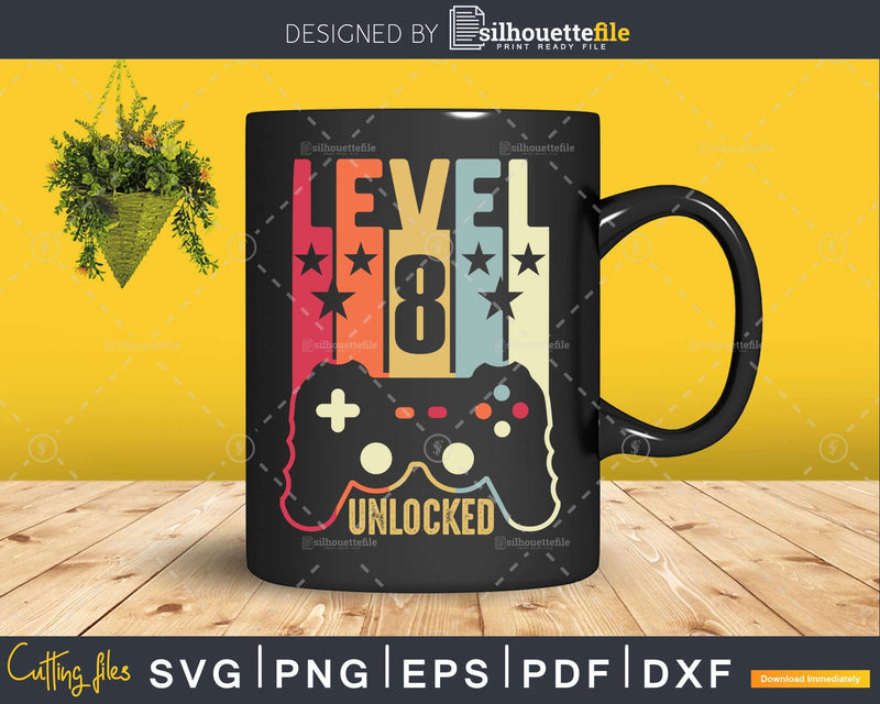 Level 8 Unlocked Official Teenager 8th Birthday Gamer Svg